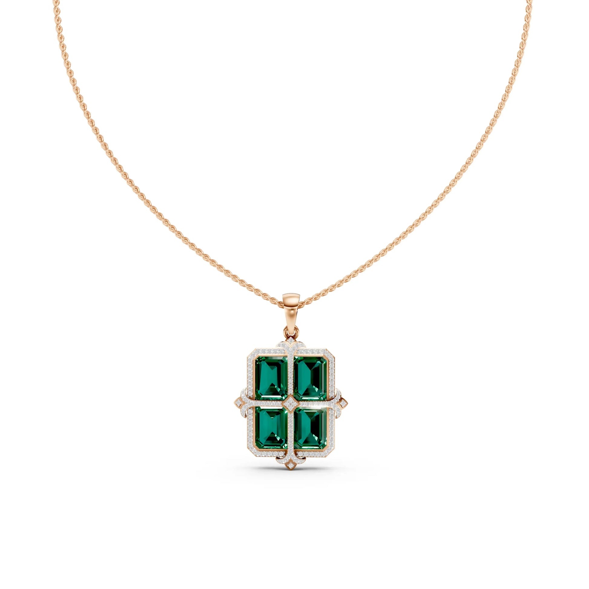 Emerald-Cut Quad Green Pendant Rose Gold