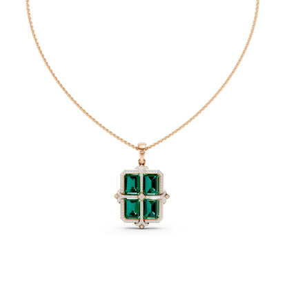 Emerald-Cut Quad Green Pendant Rose Gold