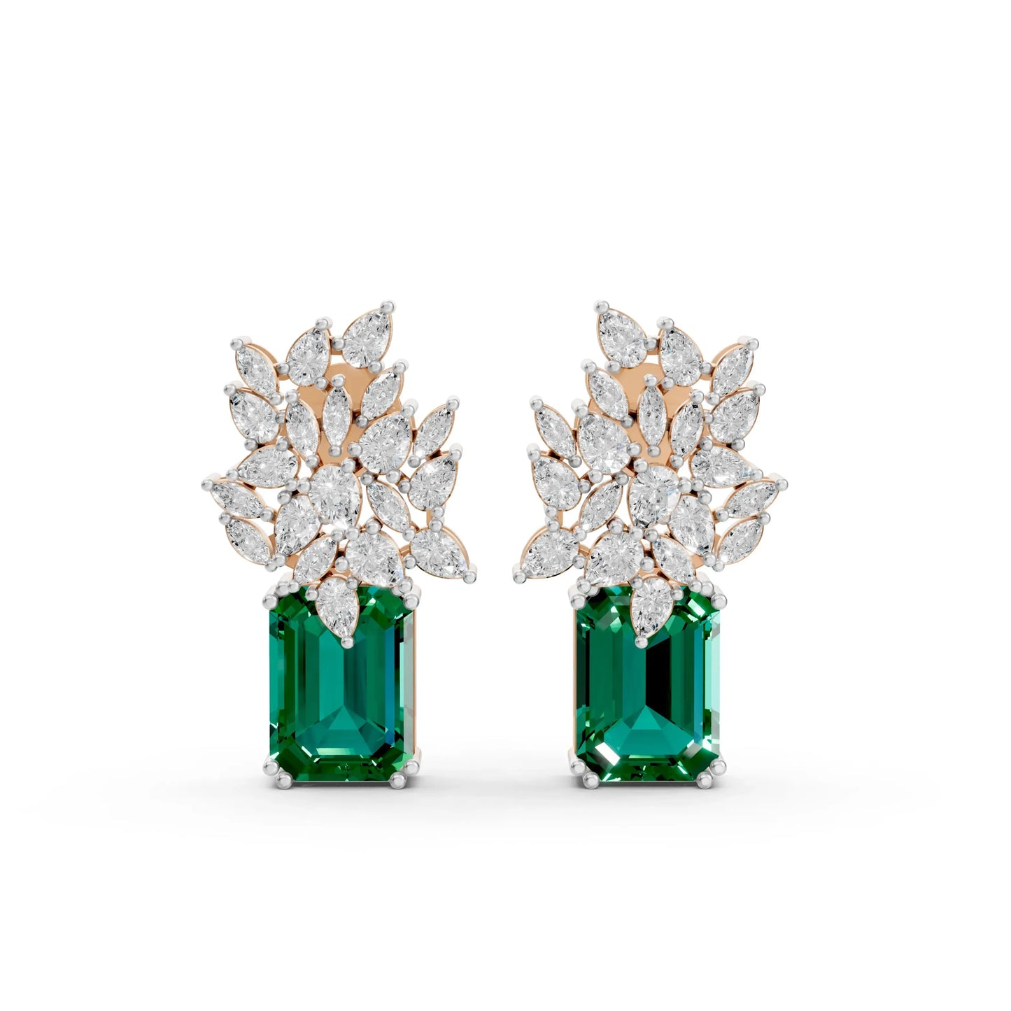 Statement Earrings with Emerald Center Rose Gold