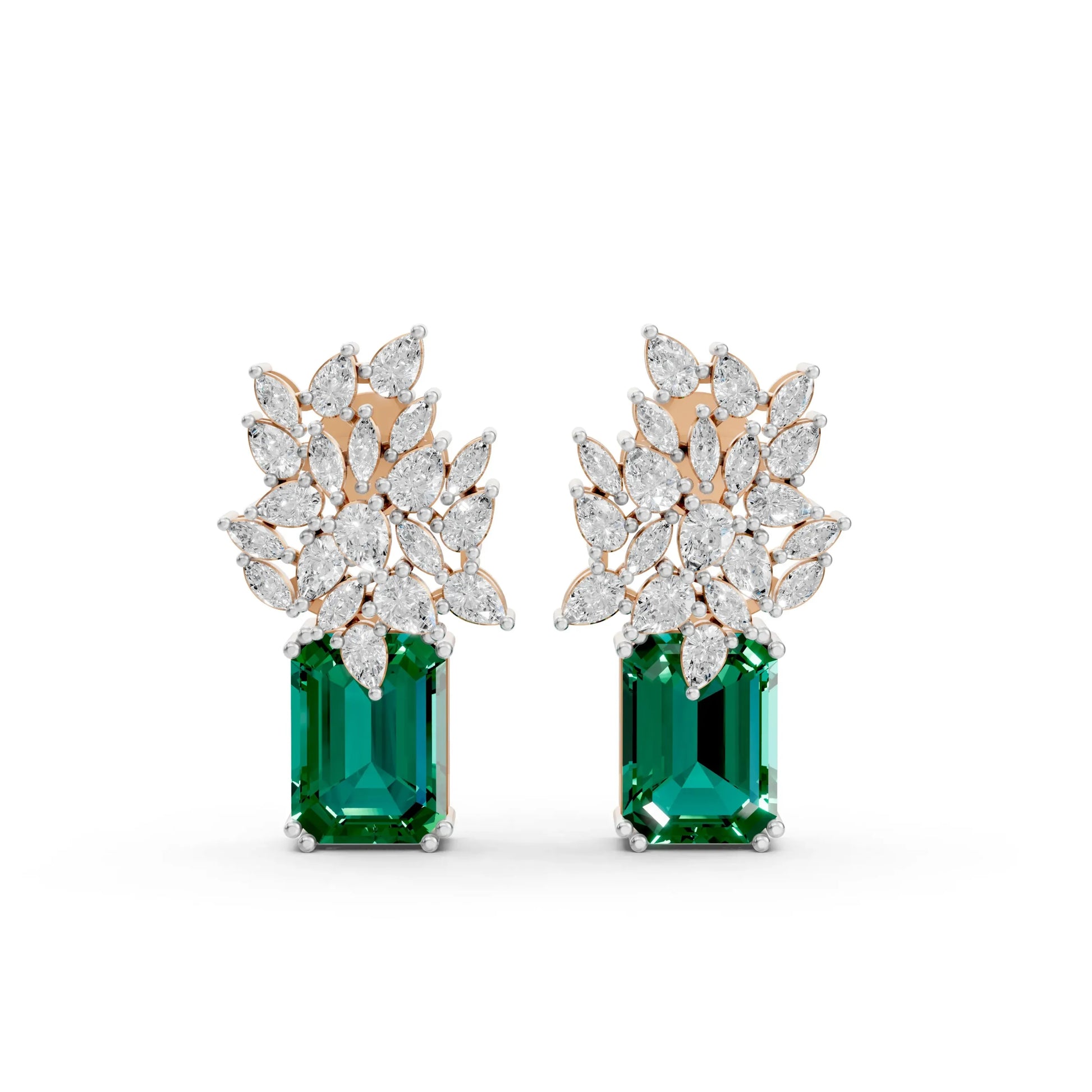 Statement Earrings with Emerald Center Rose Gold