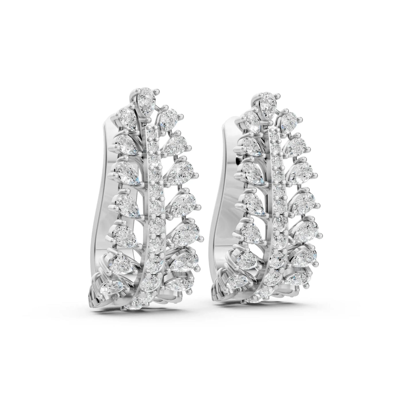 Pear Cut Diamond Leaf-Style Hoop Earrings White Gold