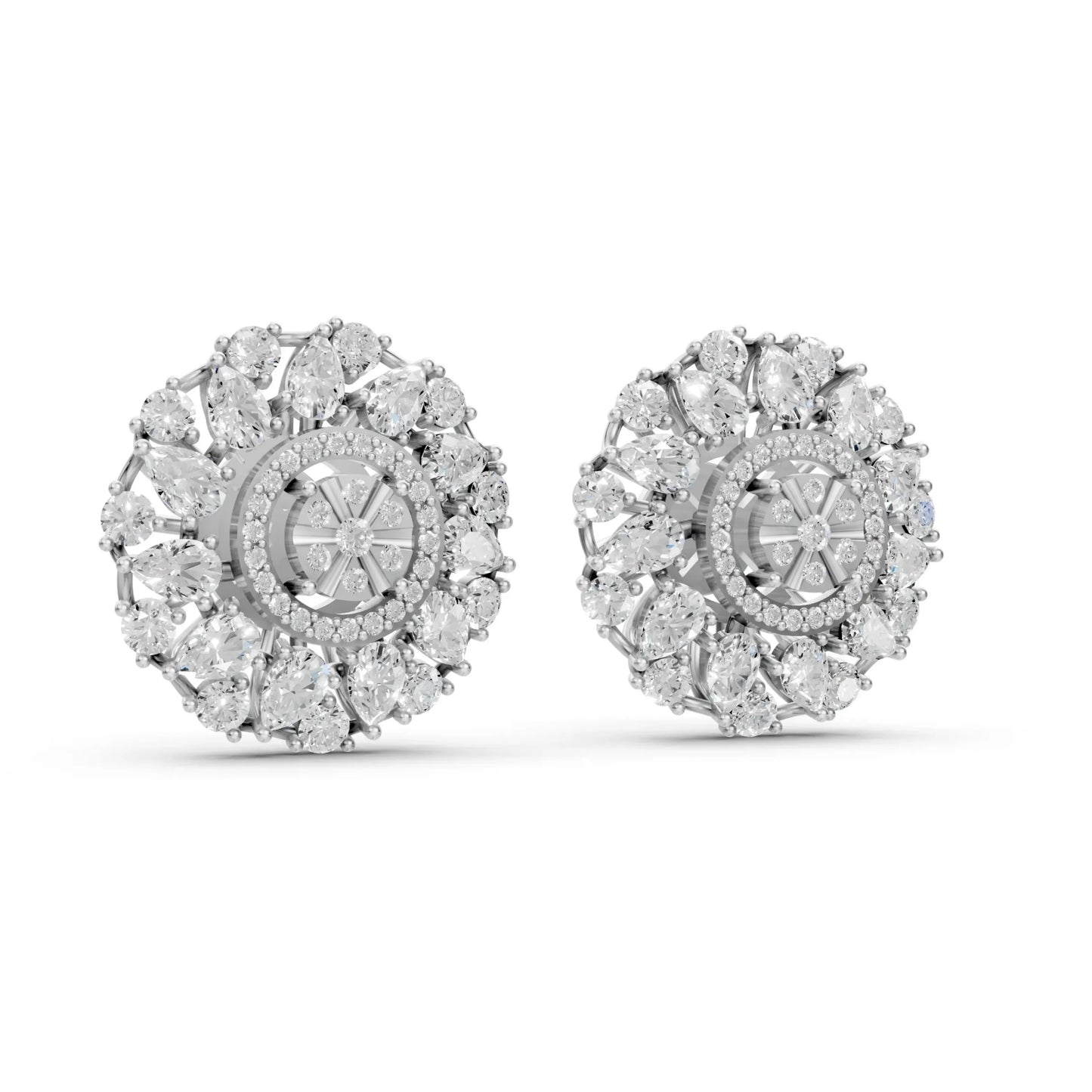 Floral Cluster Diamond Stud Earrings White Gold