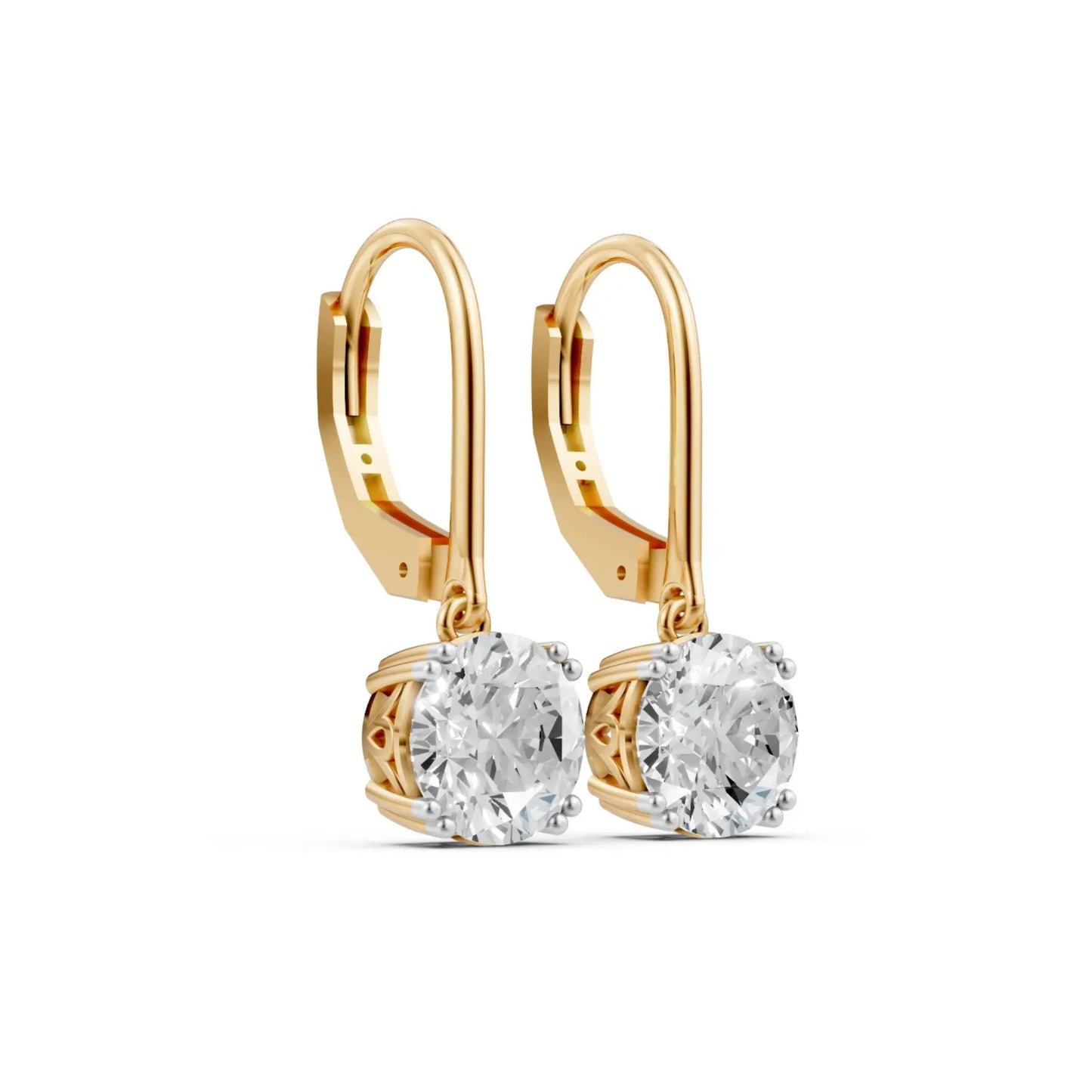 Round Solitaire Drop Earrings Yellow Gold 