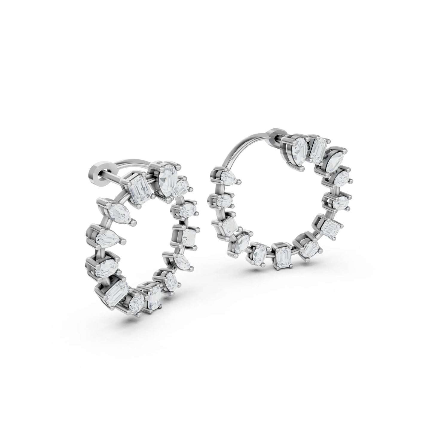 Multi-Cut Diamond Hoop Earrings White Gold