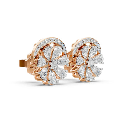 Floral Diamond Stud Earrings Rose Gold