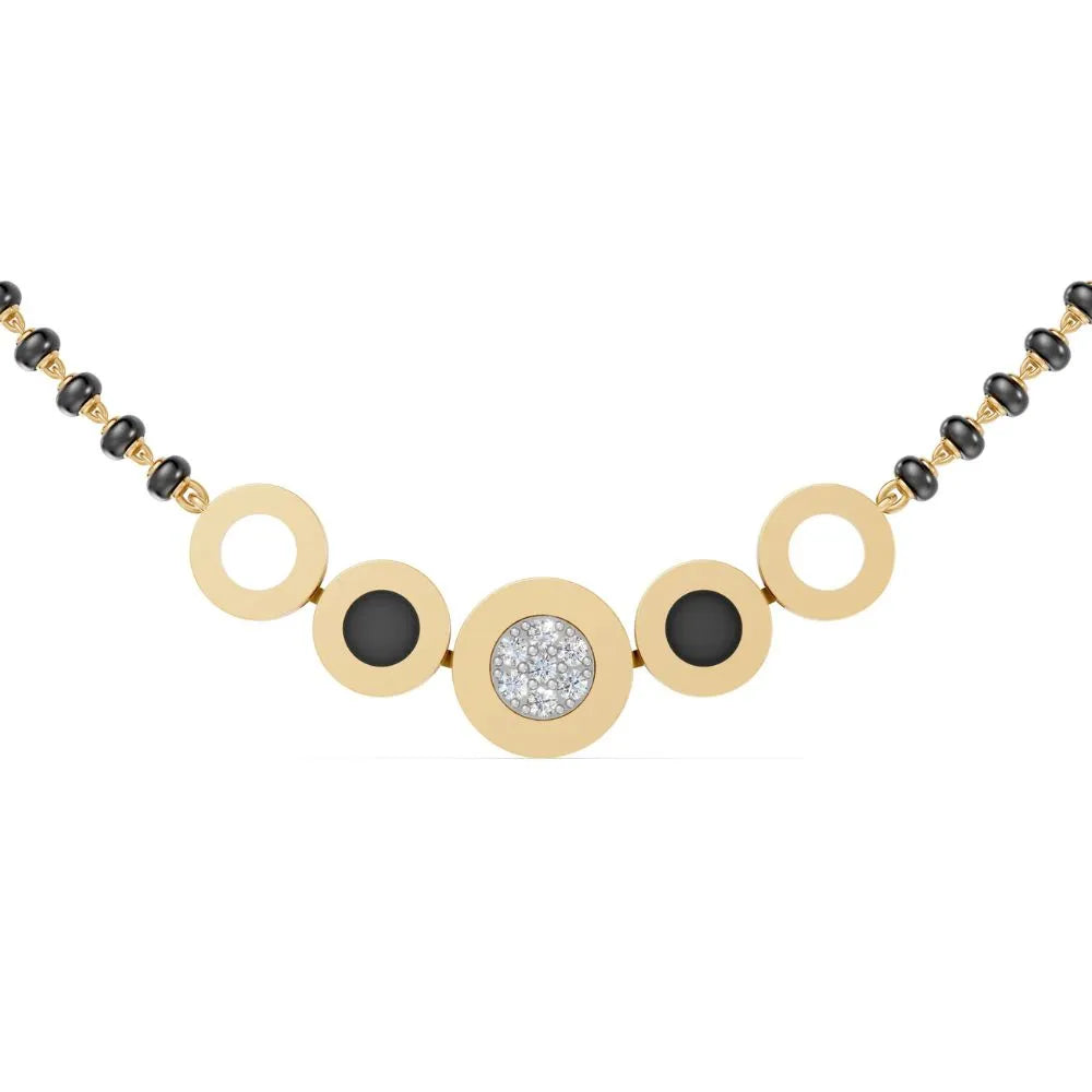 Contemporary Circle Motif Diamond Mangalsutra Design Yellow Gold