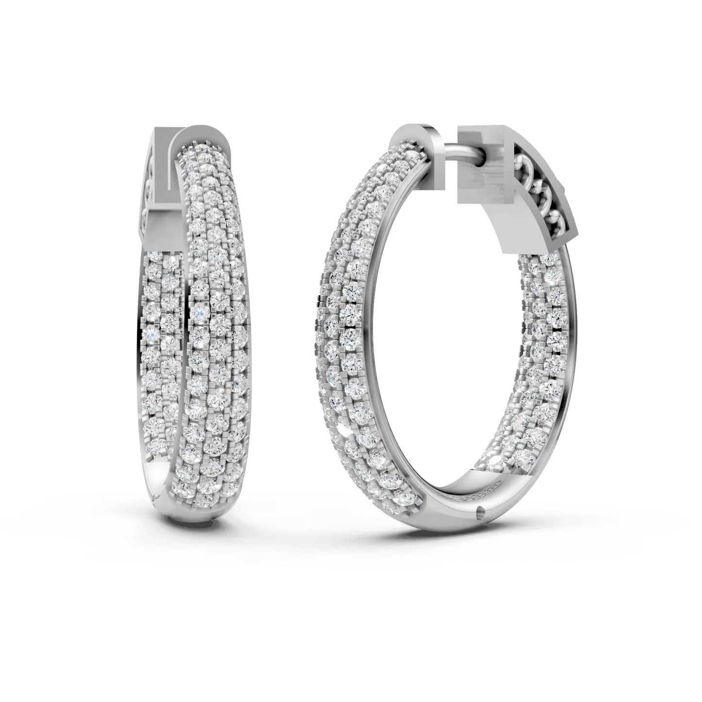 Double Hoop Diamond Earrings White Gold
