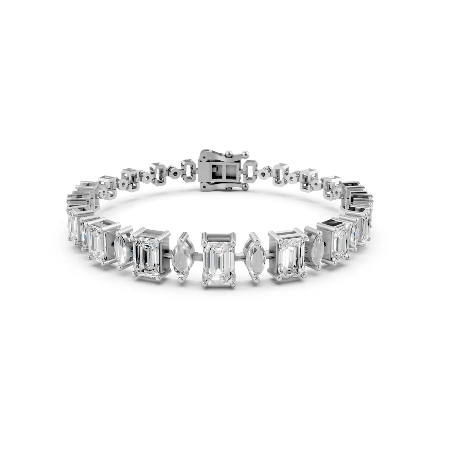 Elegant Emerald and Marquise Diamond Bracelet White Gold