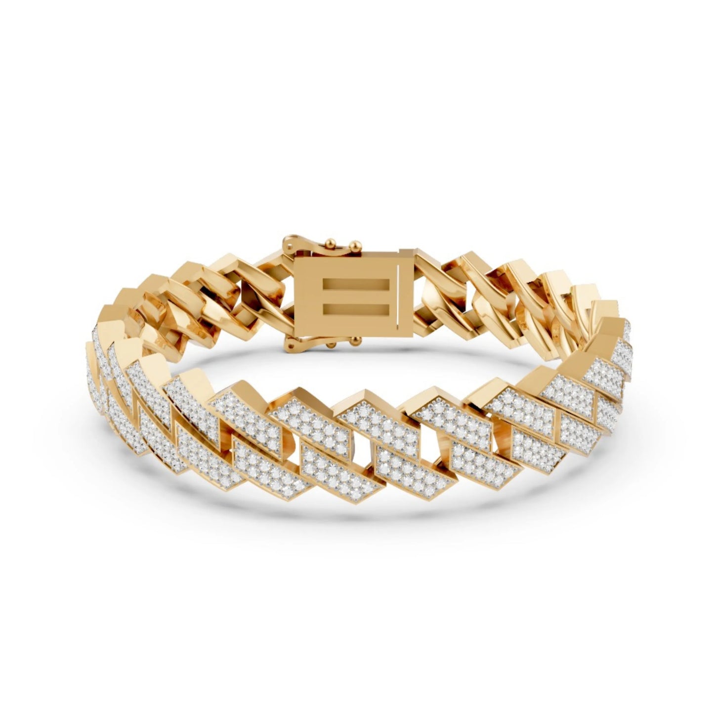 Wide Link Diamond Bracelet Yellow Gold