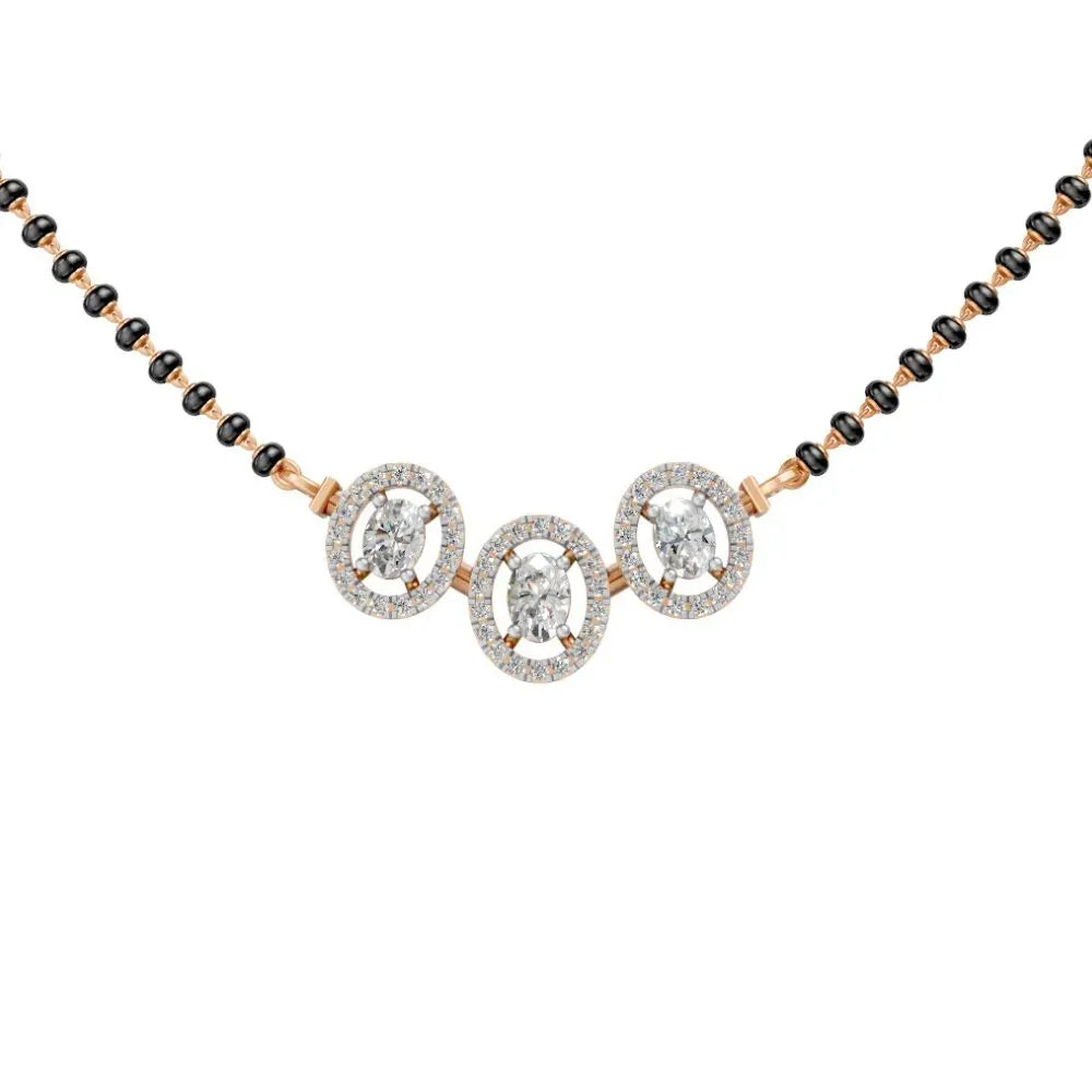 Triple Halo Diamond Mangalsutra in Modern Circular Design Rose Gold