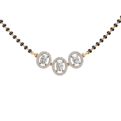 Triple Halo Diamond Mangalsutra in Modern Circular Design Rose Gold