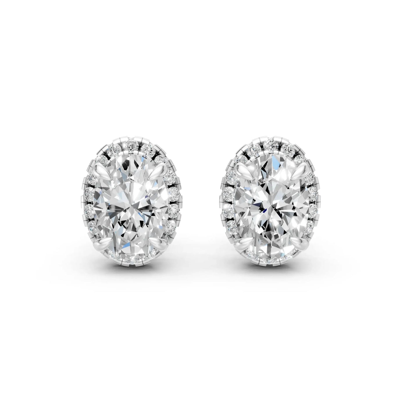 Oval Halo Stud Earrings White Gold