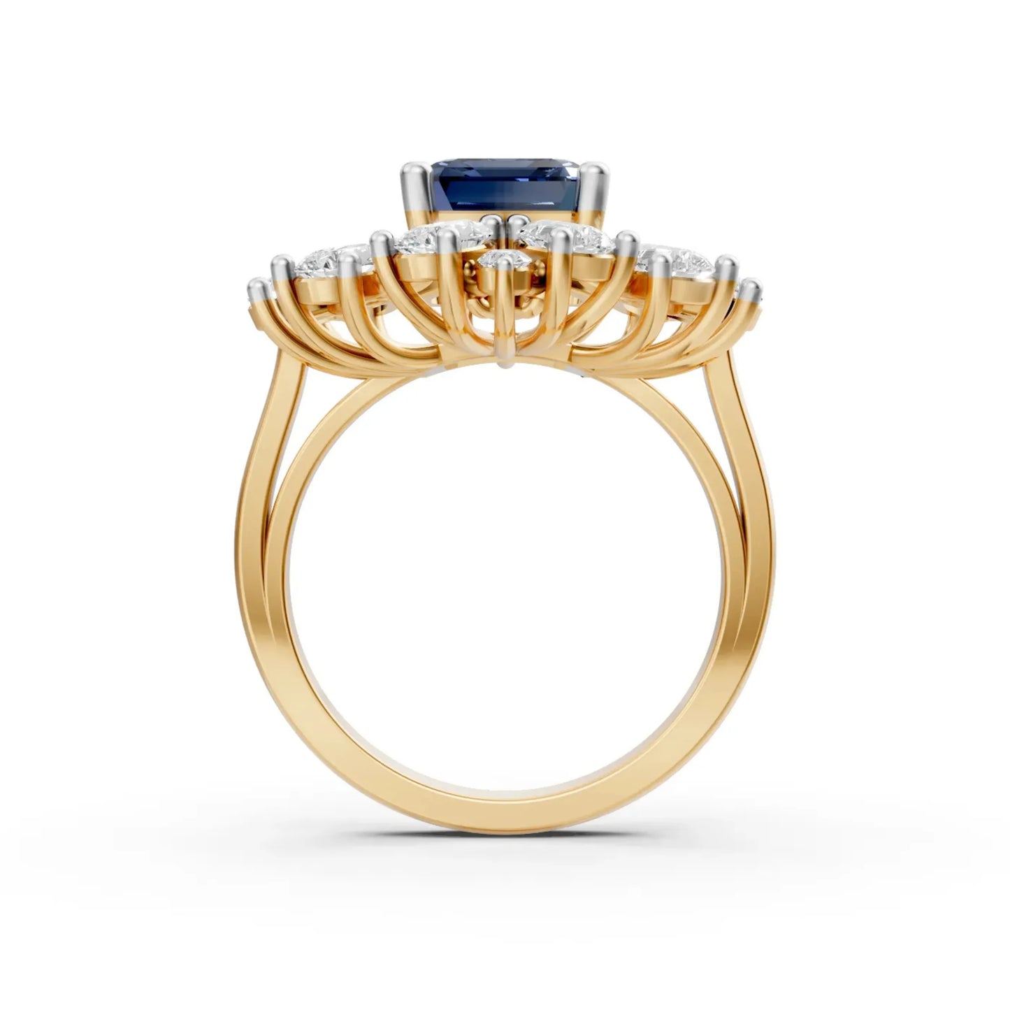 Blue Gemstone Halo Ring Yellow Gold