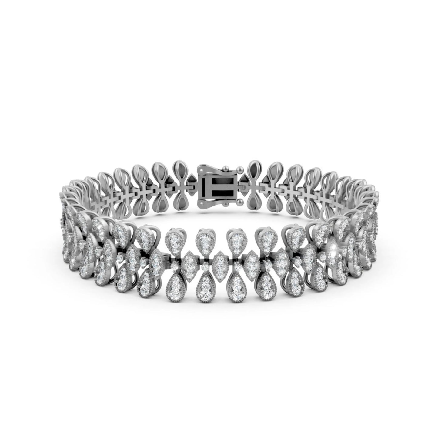 Diamond Leaf-Link Bracelet White Gold 