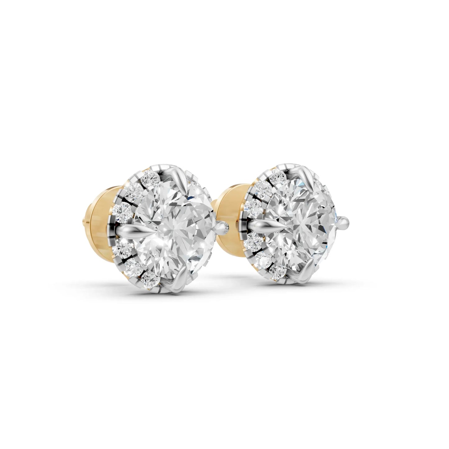 Halo Round Diamond Stud Earrings Yellow Gold