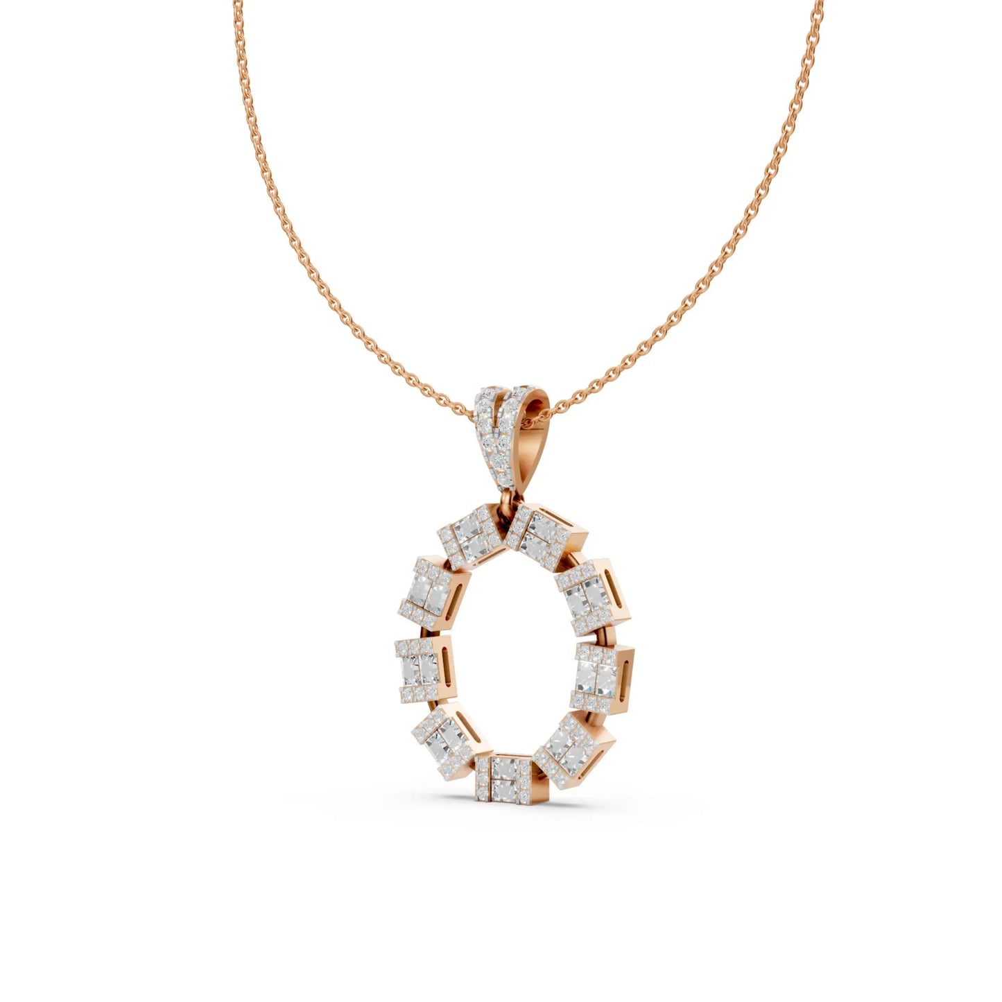 Princess Cut Circle Pendant Rose Gold