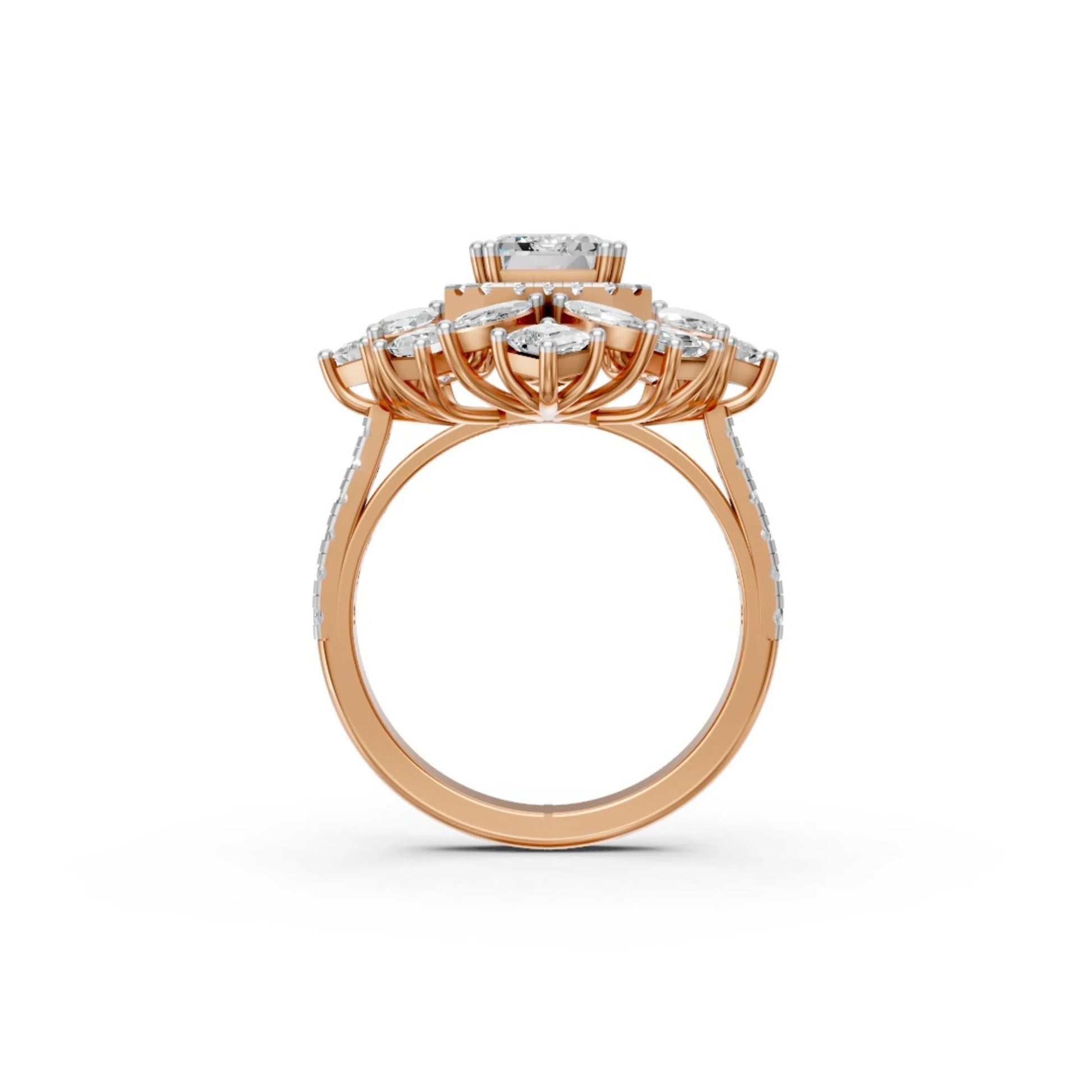 Grandeur Emerald Halo Ring Rose Gold