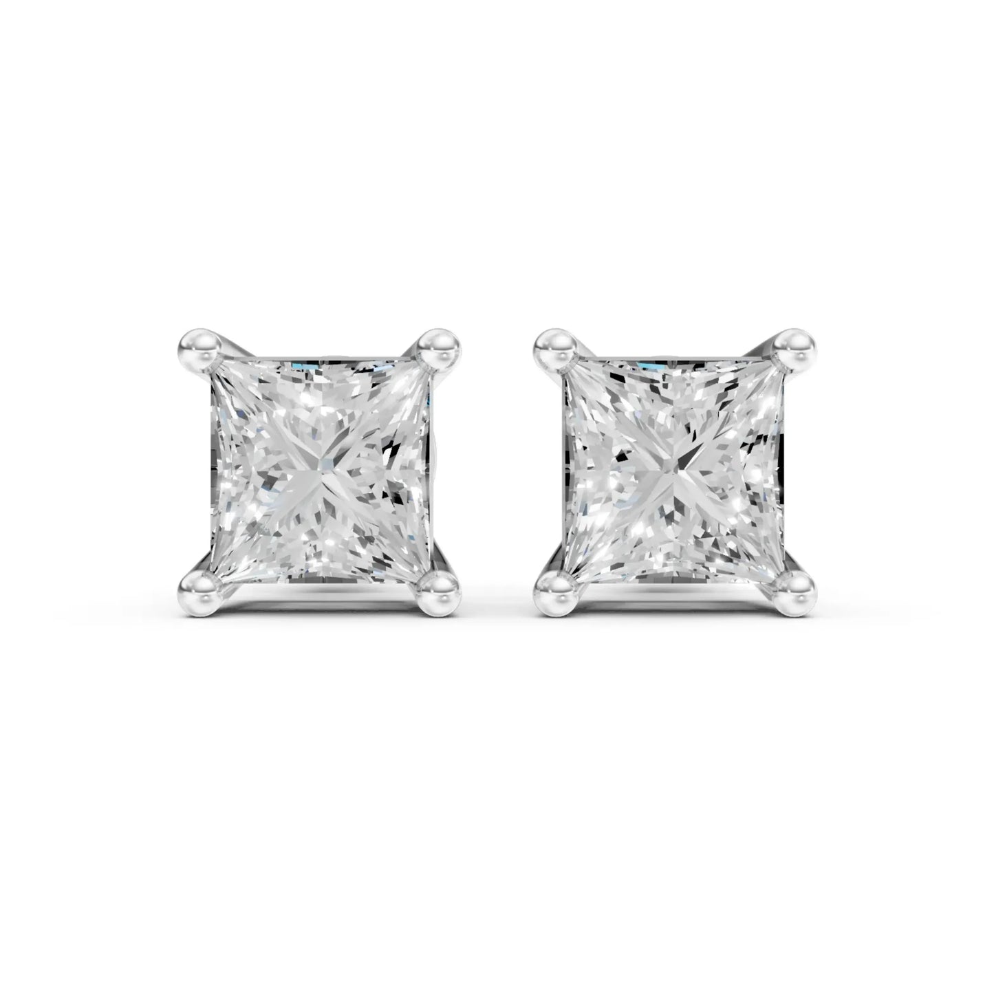 Princess Cut Diamond Stud Earrings White  Gold