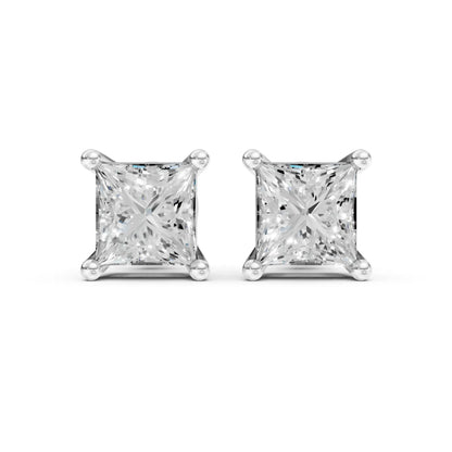 Princess Cut Diamond Stud Earrings White  Gold