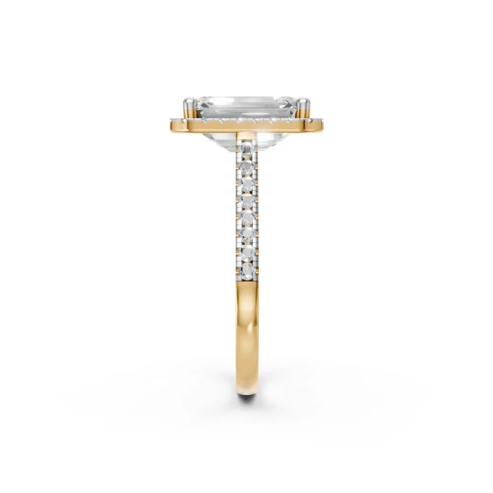 Halo-Brilliance Emerald Engagement Ring Yellow Gold