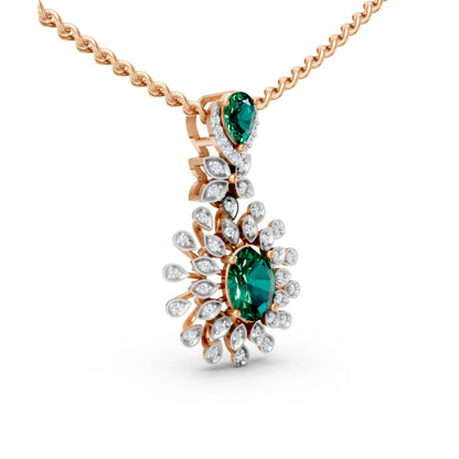 Green Gem Floral Diamond Pendant Rose Gold