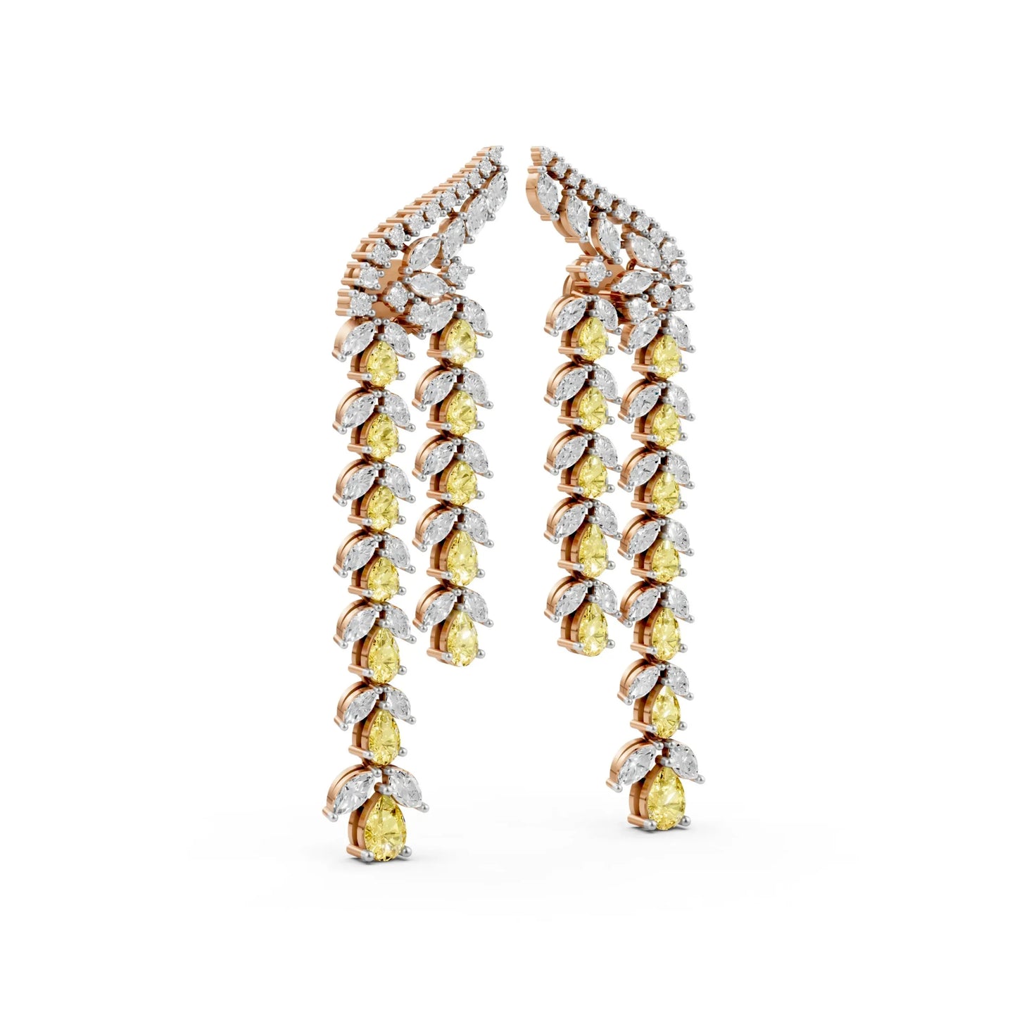 Long Drop Earrings with Yellow Pear Diamonds Rose Gold
