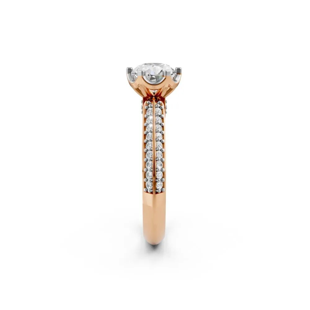 Brilliance Band Round Solitaire Ring Rose Gold