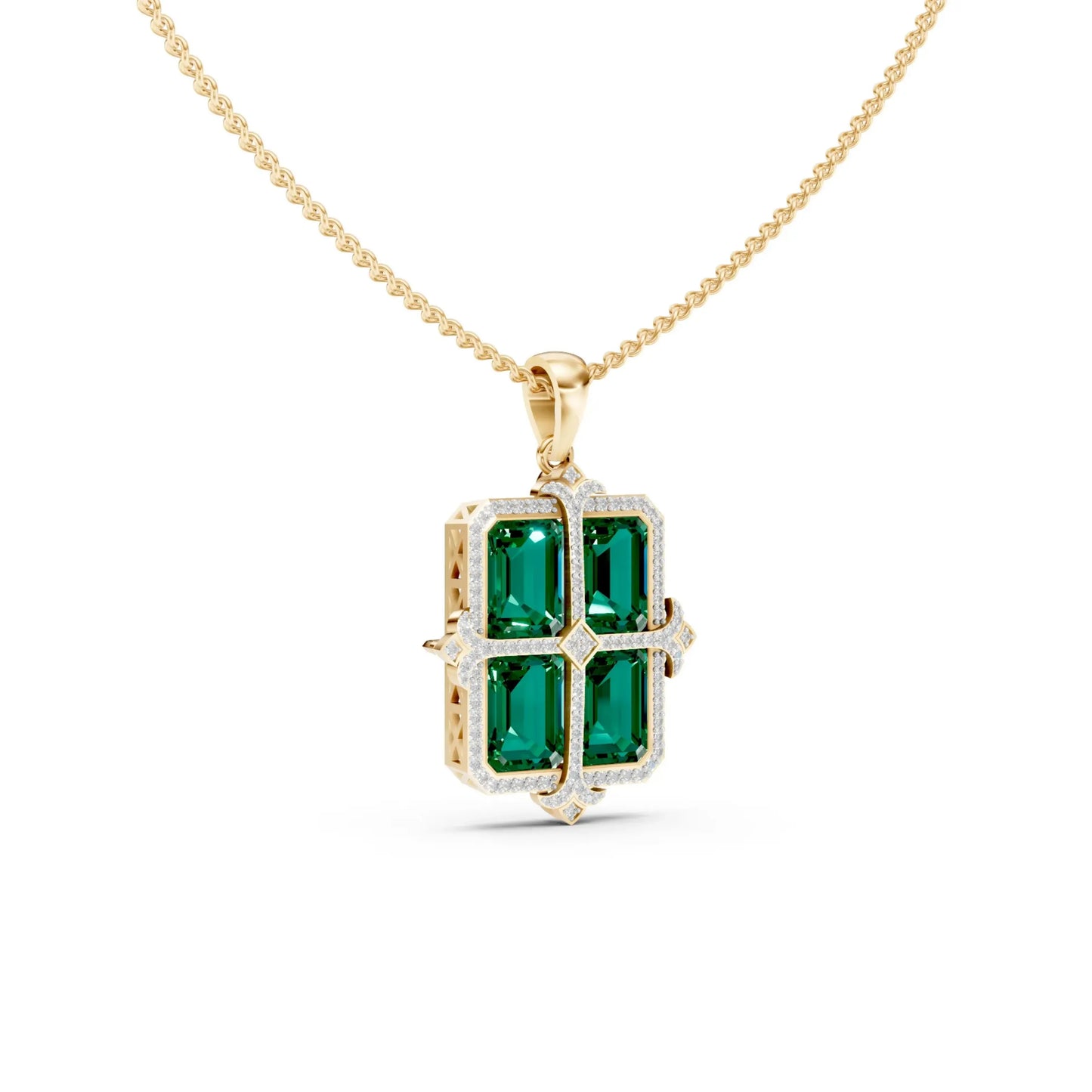 Emerald-Cut Quad Green Pendant Yellow Gold