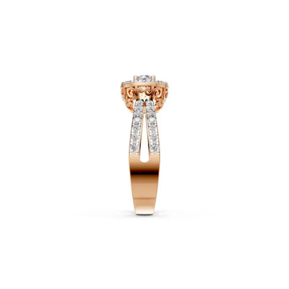 FloralLace Vintage Halo Ring Rose Gold