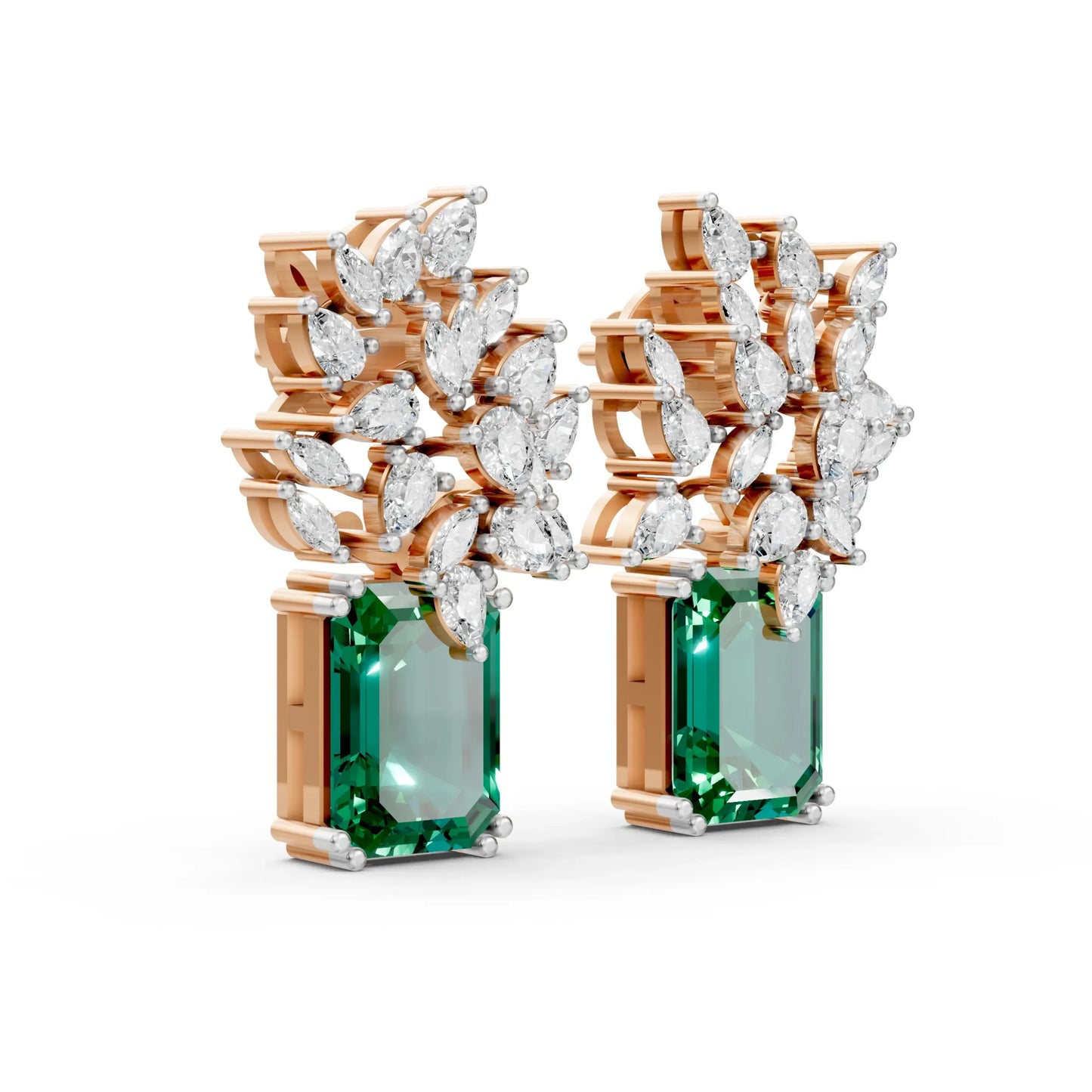 Statement Earrings with Emerald Center Rose Gold