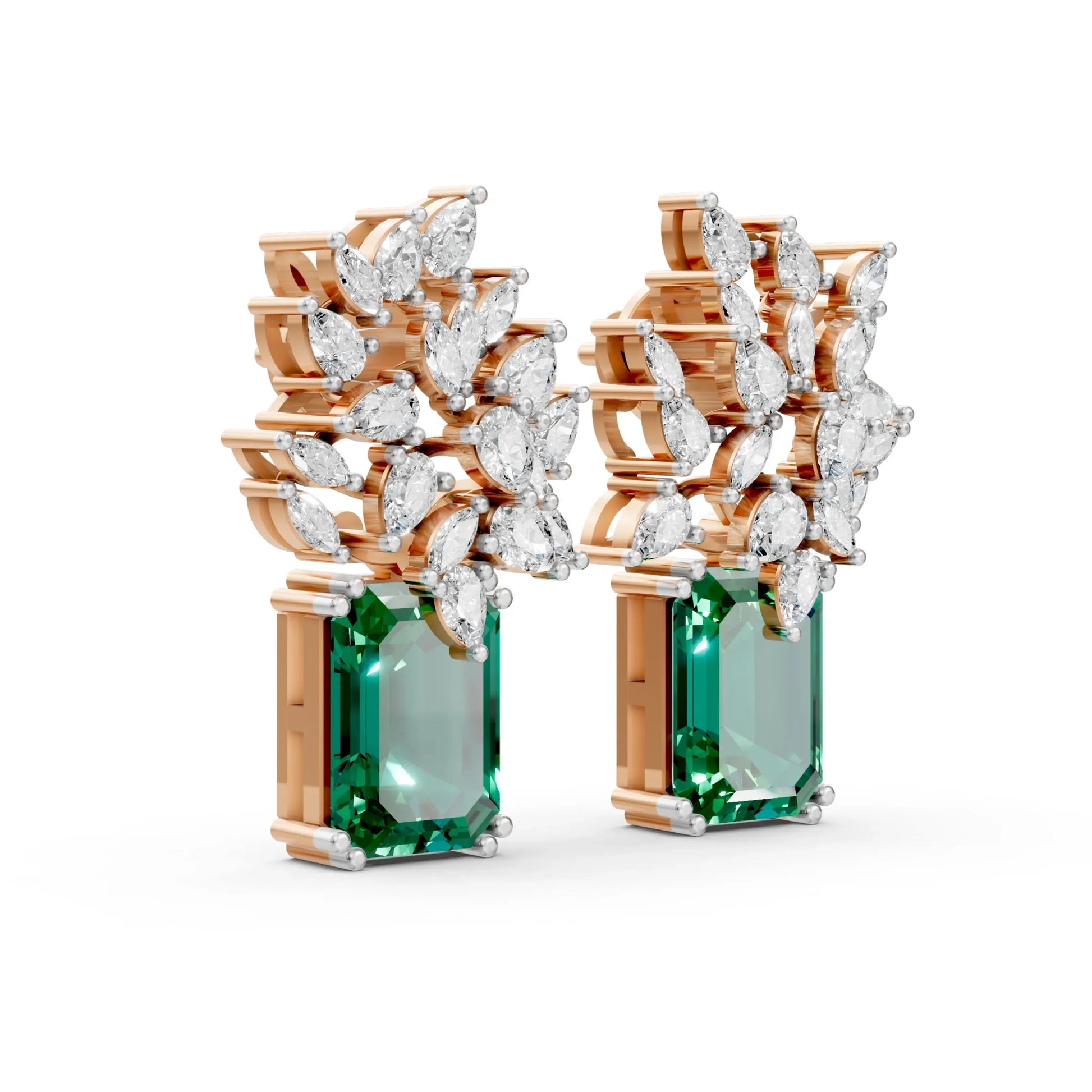 Statement Earrings with Emerald Center Rose Gold