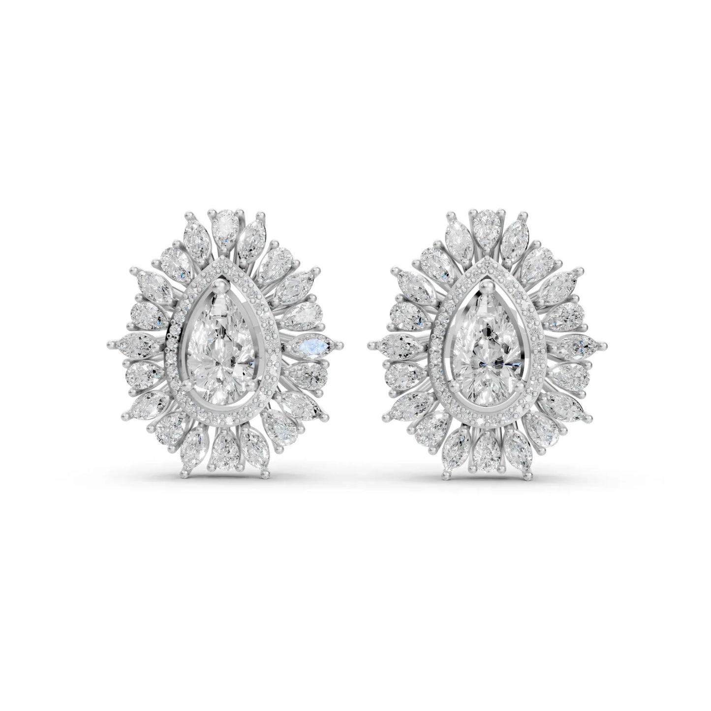 Regal Pear-Cut Diamond Cluster Earrings White Gold