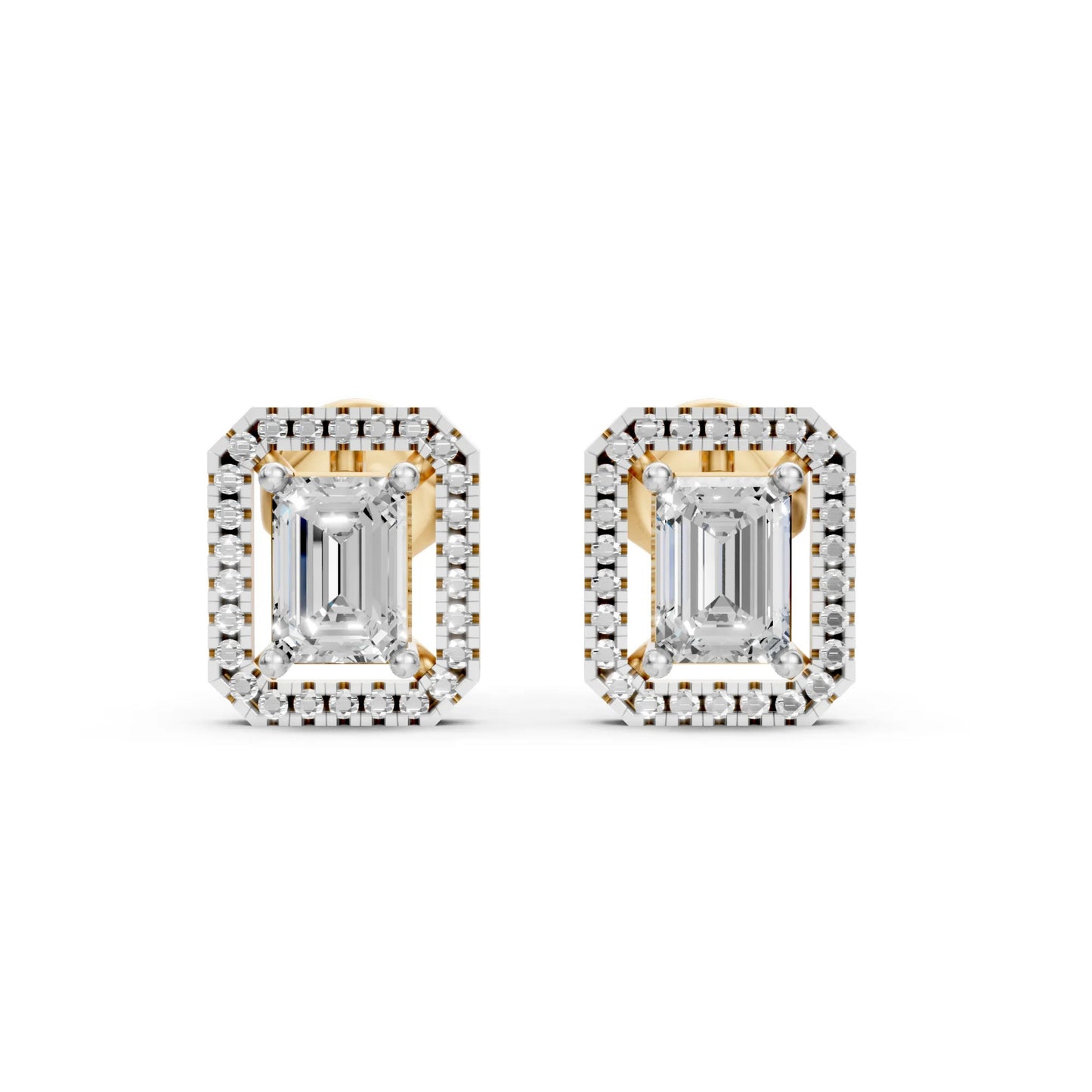 Emerald Cut Diamond Stud Earrings Yellow Gold