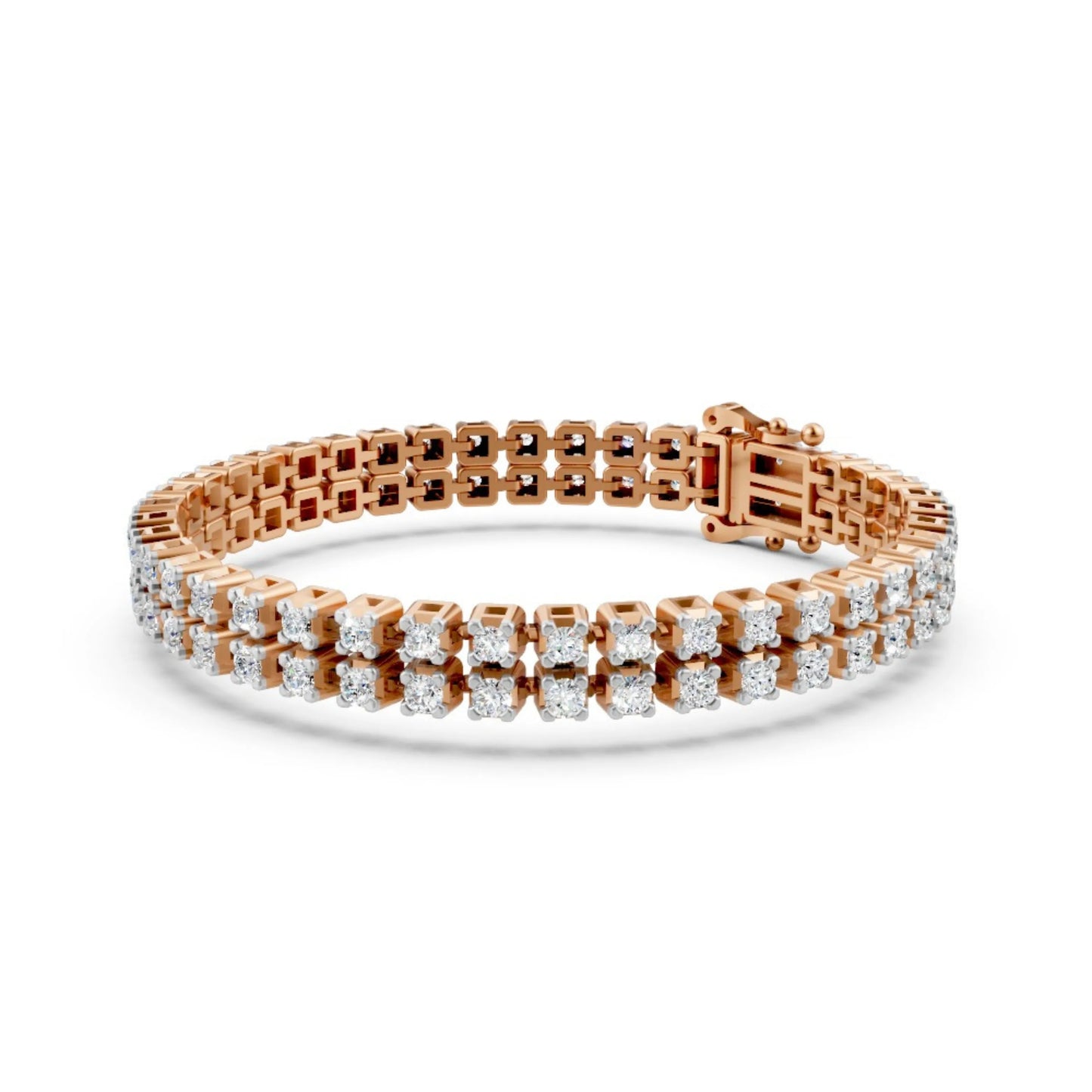 Double Row Diamond Tennis Bracelet Rose Gold