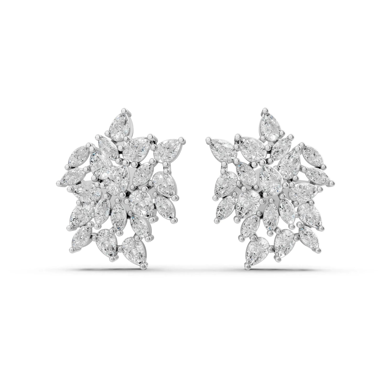 Floral Cluster Diamond Earrings White Gold