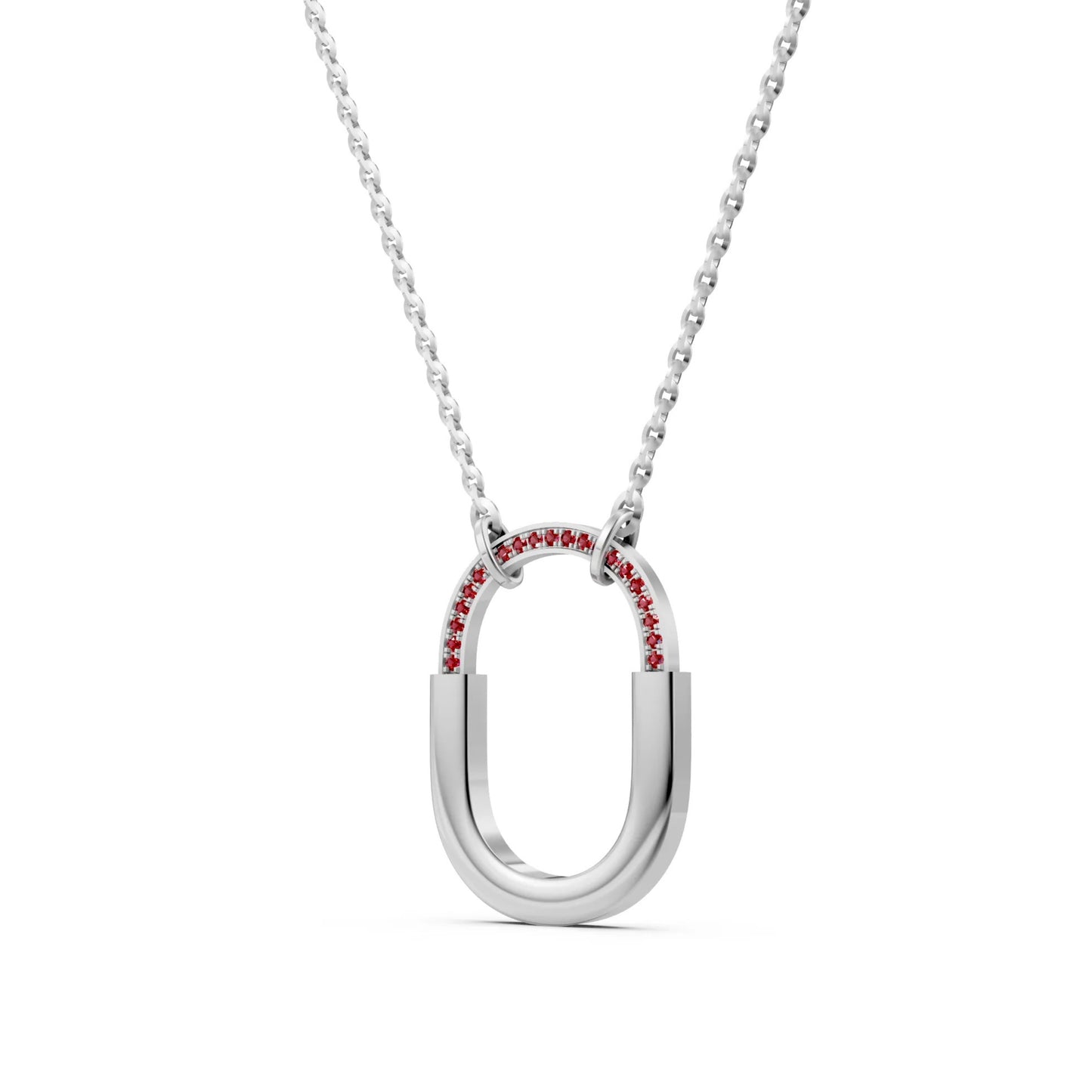 Ruby-Accented Geometric Link Necklace White Gold