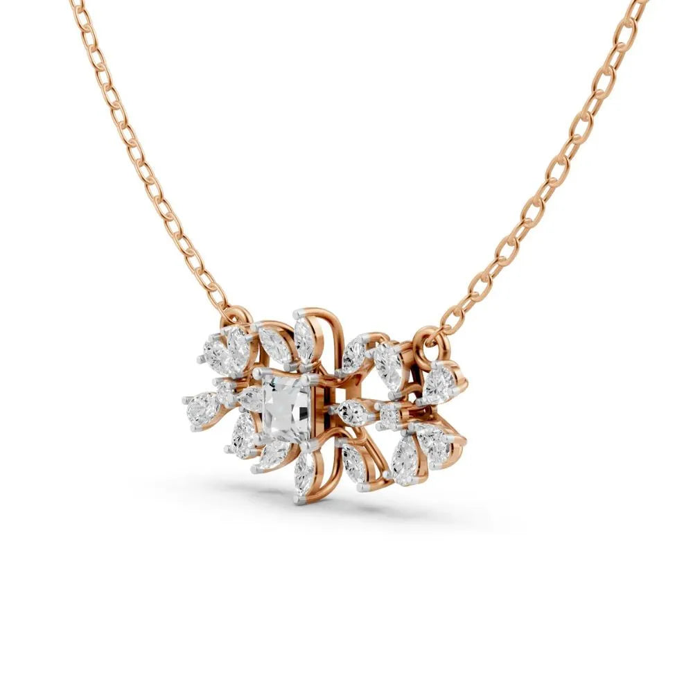 Floral Cluster Lab Diamond Necklace Rose Gold