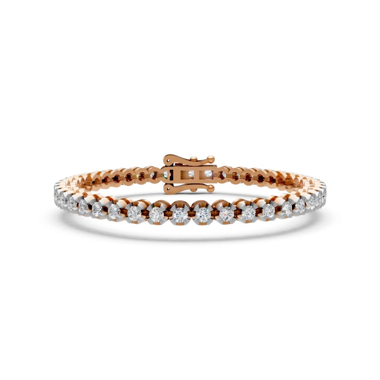 Round Diamond Tennis Bracelet Rose Gold 