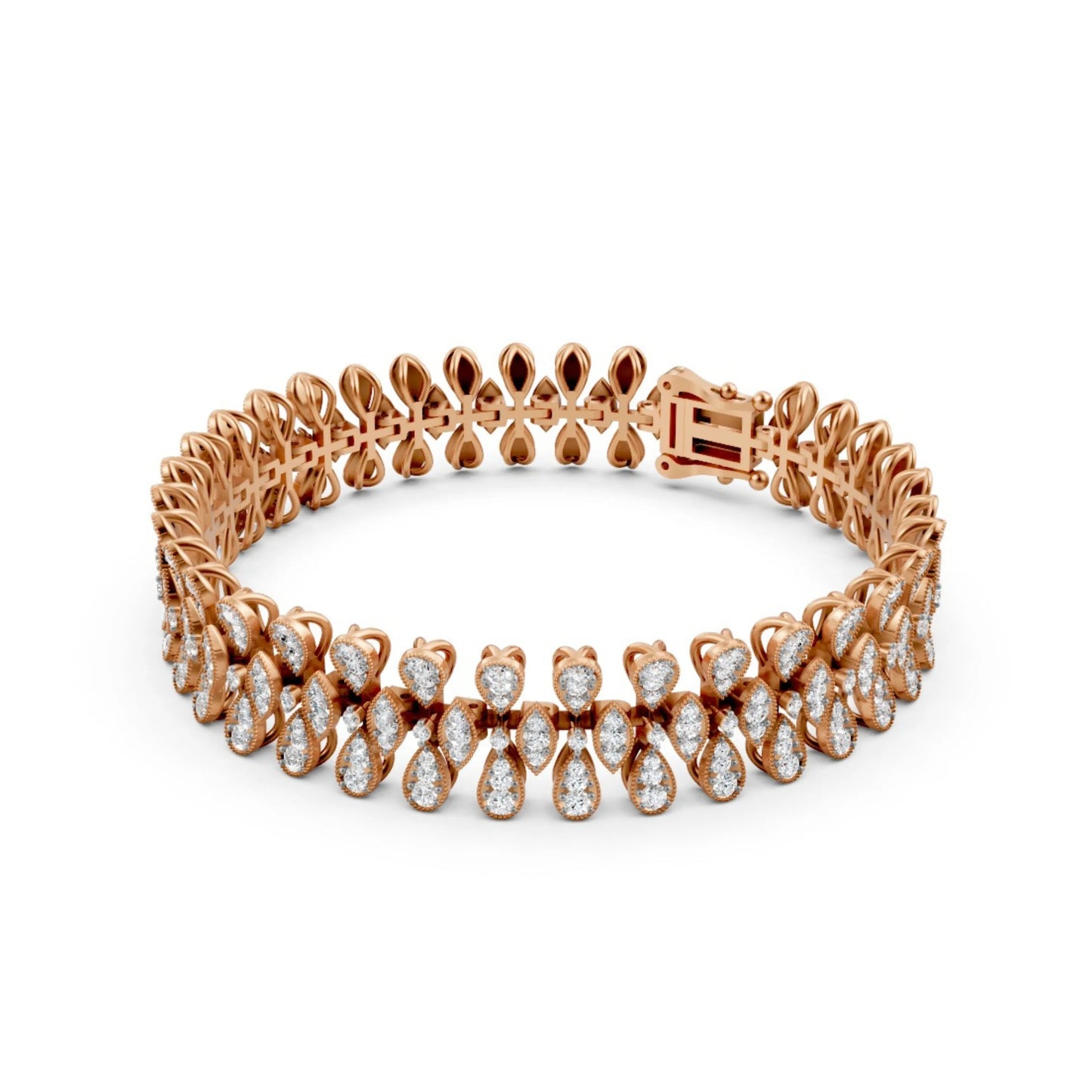 Diamond Leaf-Link Bracelet Rose Gold