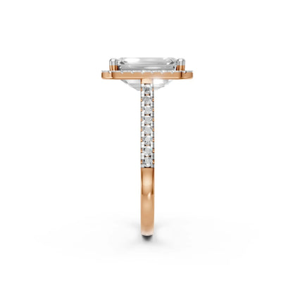 Halo Emerald-Cut Diamond Ring Rose Gold