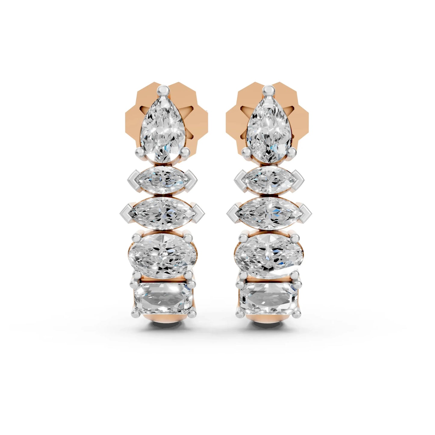 Linear Diamond Dangle Earrings Rose Gold