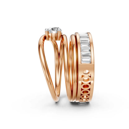 Pear Solitaire & Baguette Eternity Ring Set Rose Gold