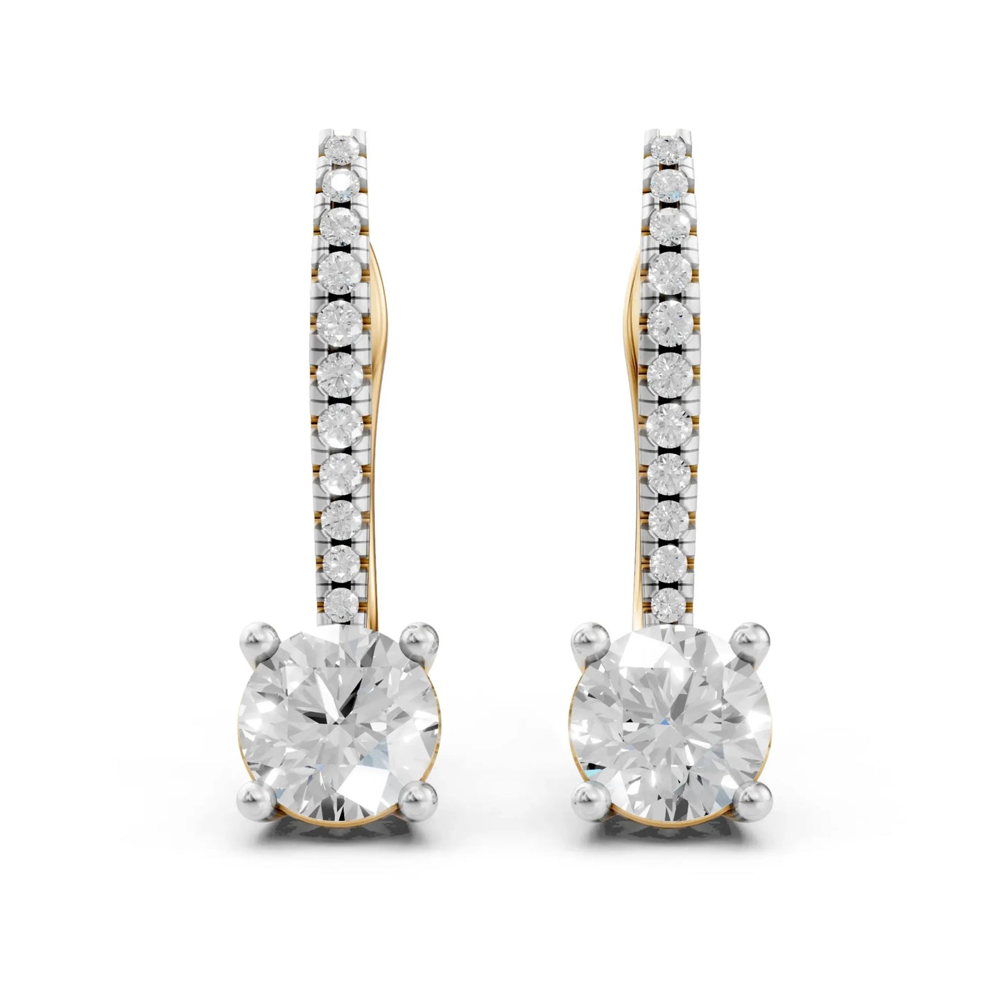 Round Diamond Drop Earrings Yellow Gold