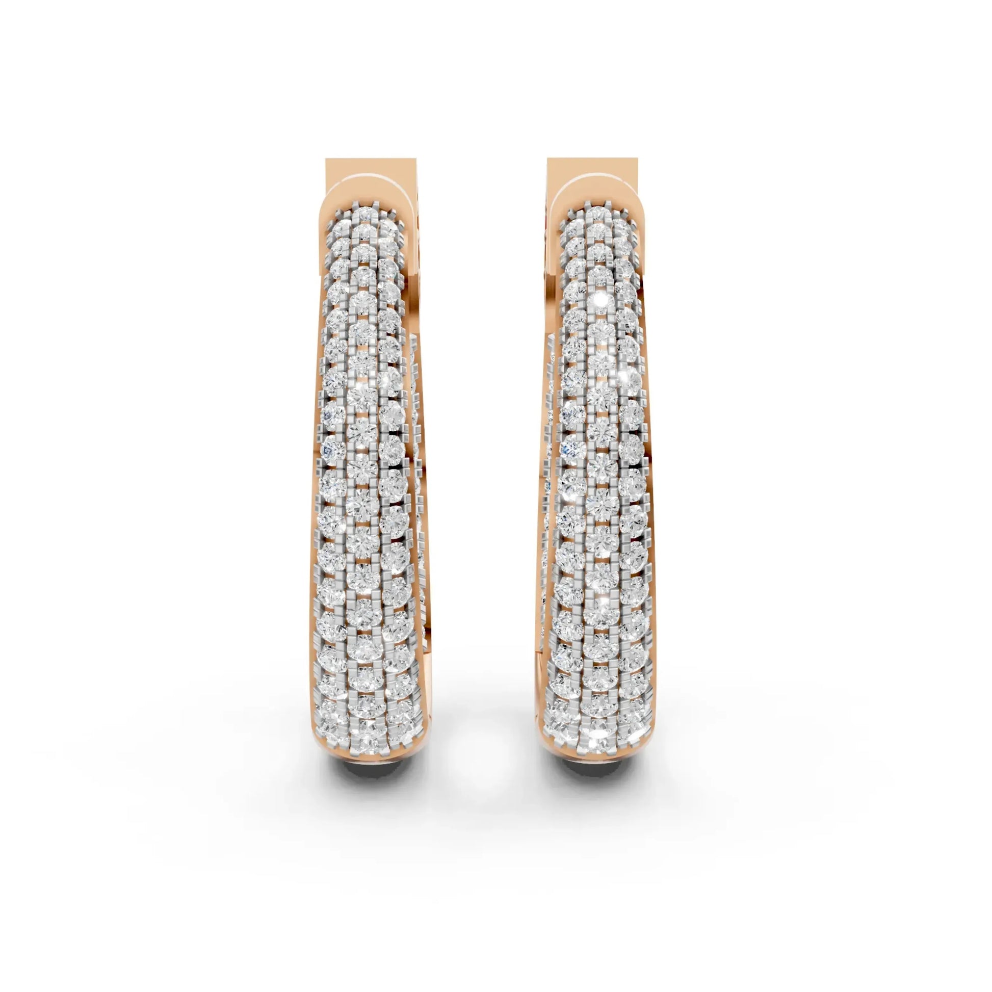 Double Hoop Diamond Earrings Rose Gold