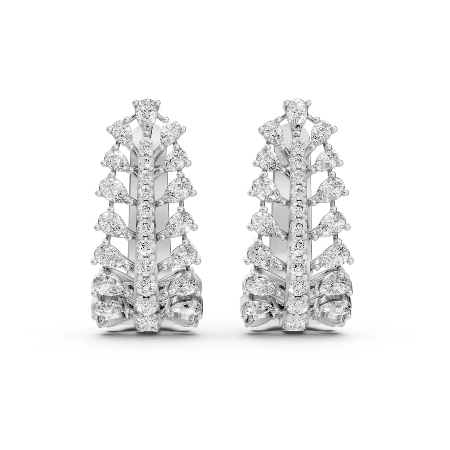 Pear Cut Diamond Leaf-Style Hoop Earrings White Gold