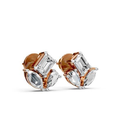 Marquise and Emerald-Cut Diamond Stud Earrings Rose Gold