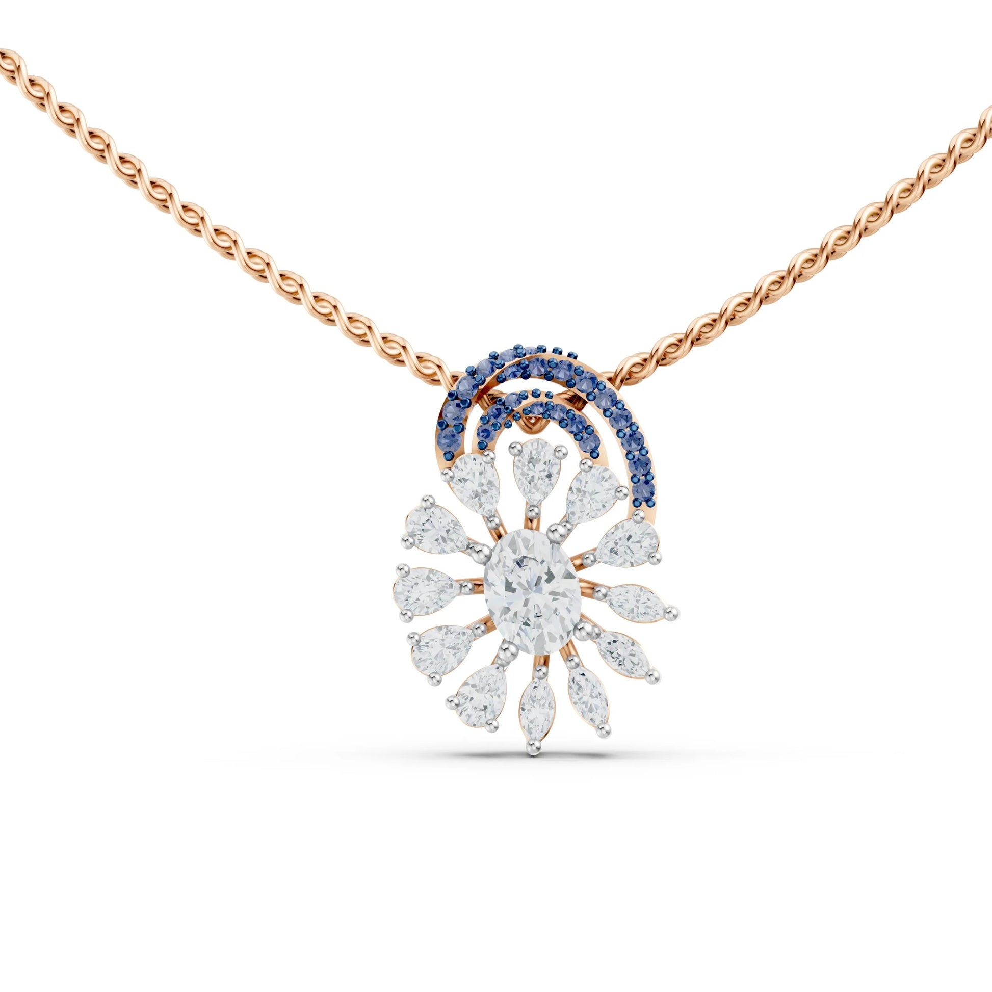 Floral Sapphire Diamond Pendant Rose Gold