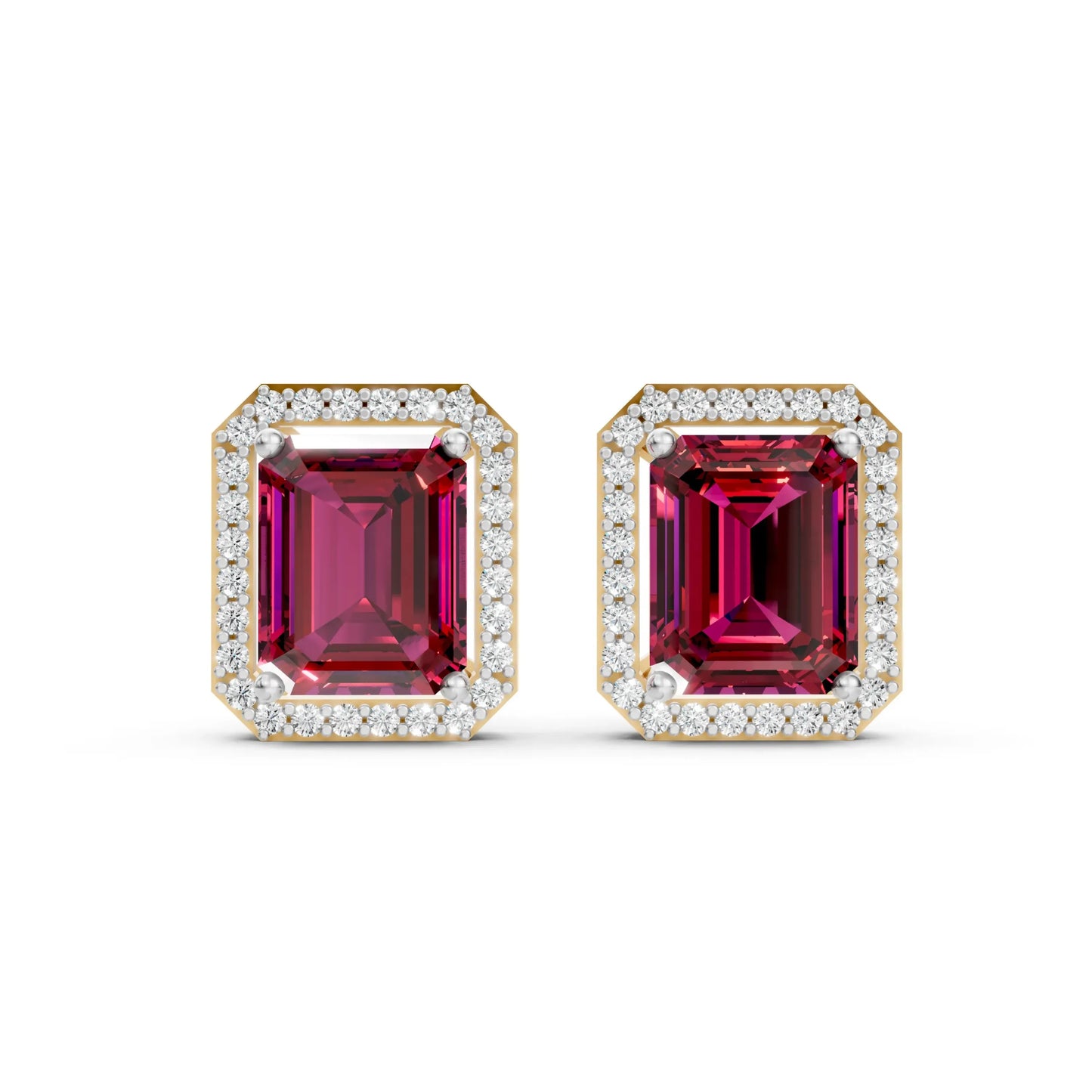 Emerald-Cut Color Stone Stud Earrings Yellow Gold