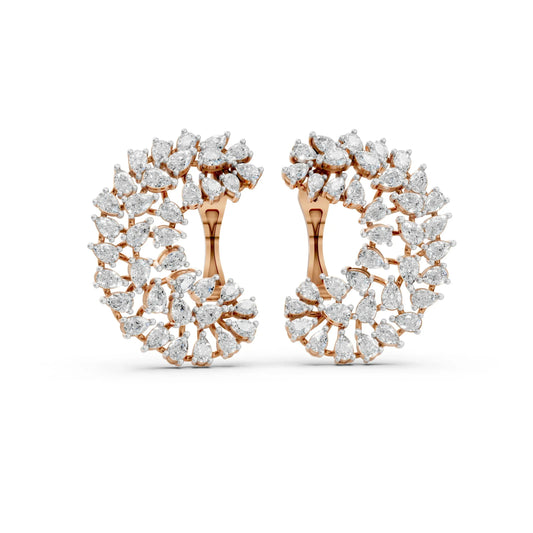 Double Row Diamond Hoop Earrings Rose Gold