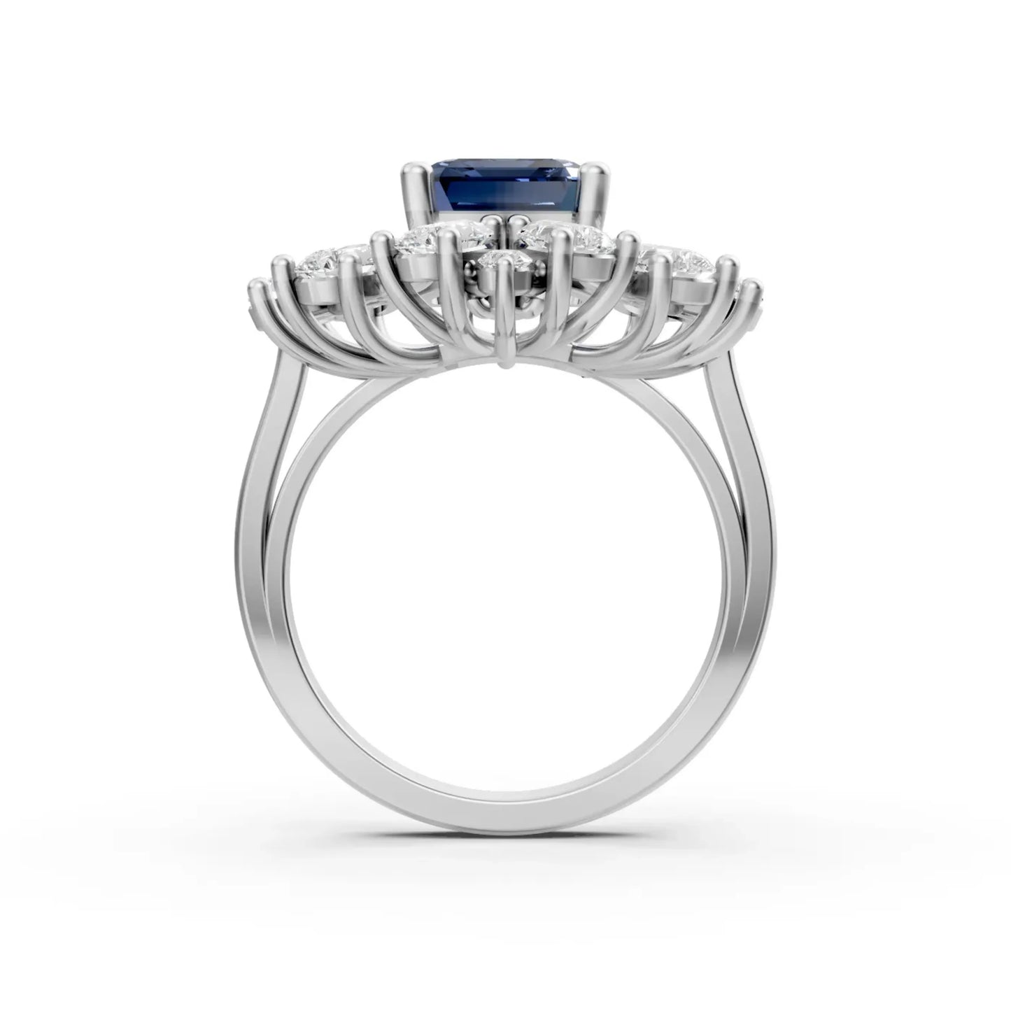 Blue Gemstone Halo Ring White Gold